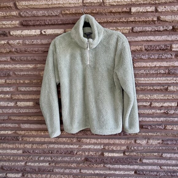 Eddie Bauer Light Green Fleece 1/4 Zip Pullover Cozy Sweater Size Medium - Picture 11 of 11